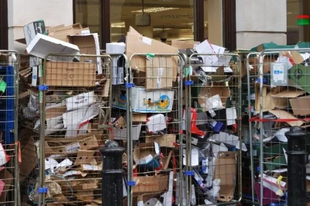 trolly full of folded cardboard waste in retail shop 768x684retail & f&b outlets